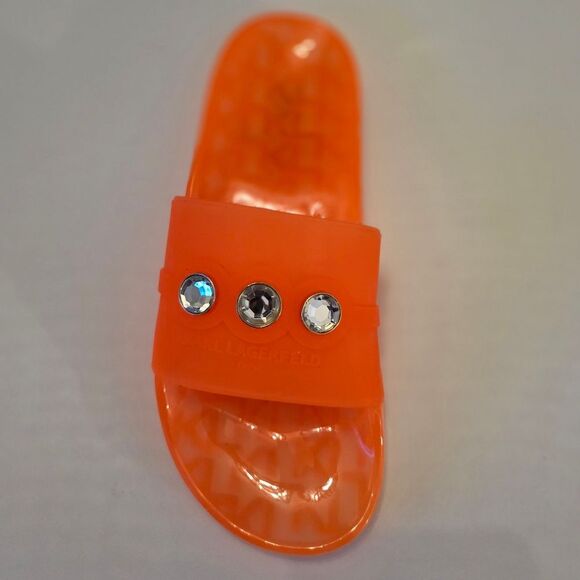 BRAND NEW KARL LAGERFELD TEAL SLIDE with CRYSTAL DETAILS SANDAL R3 - Picture 4 of 15